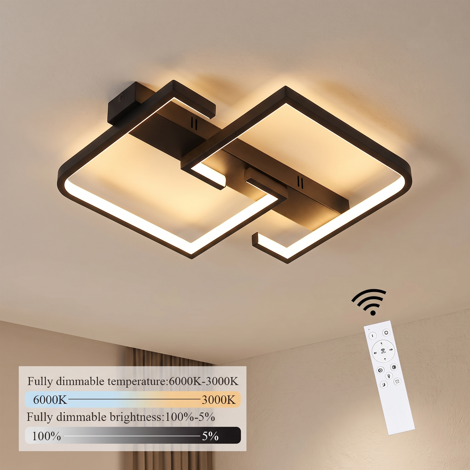 NETTLIFE LED loftslampe, 35 W, sort stuelampe dæmpbar med fjernbetjening moderne spisebordslampe bordlampe