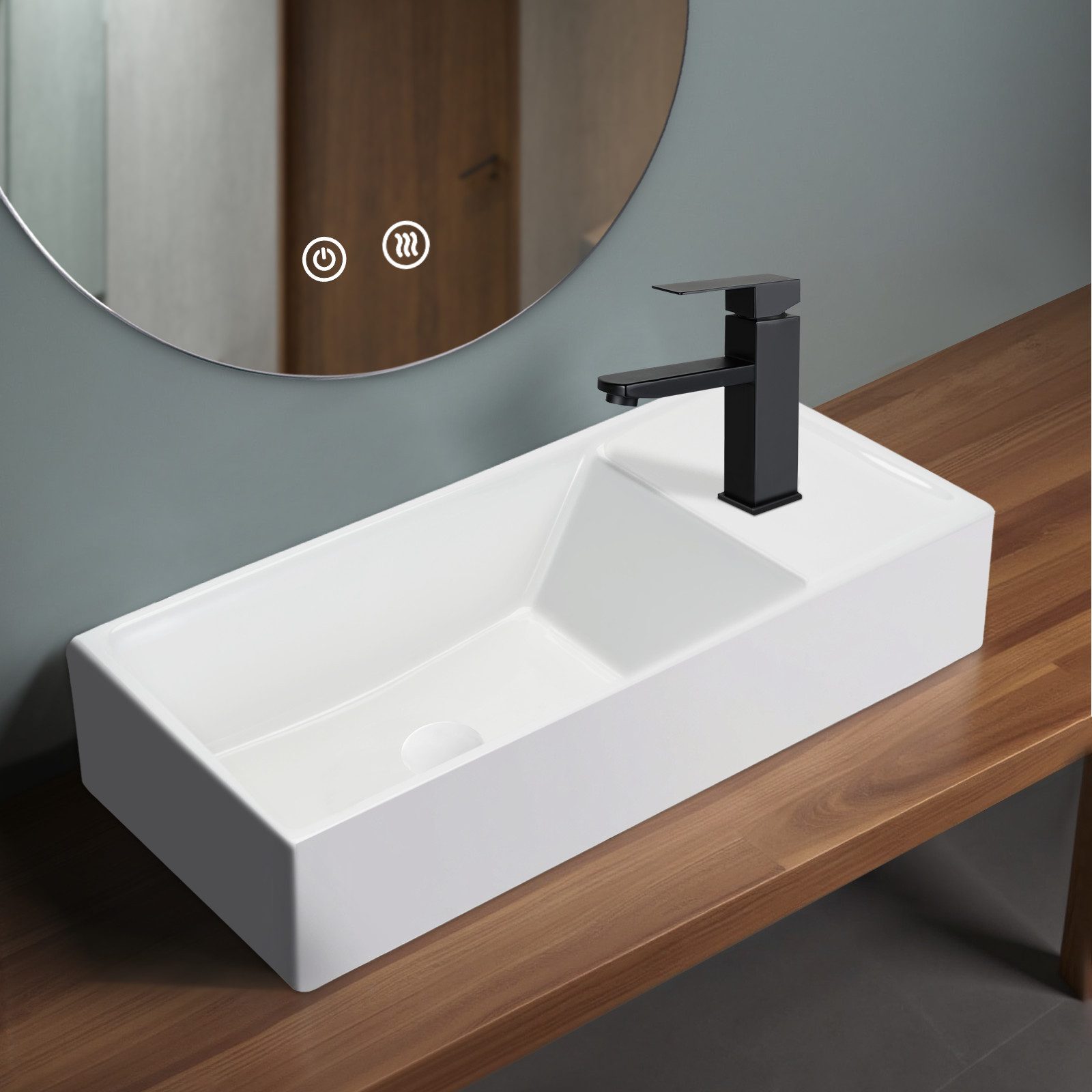 NETTLIFE Bordvask, Hvid Keramik Badeværelsesvask - Firkantet Vask 40*22cm