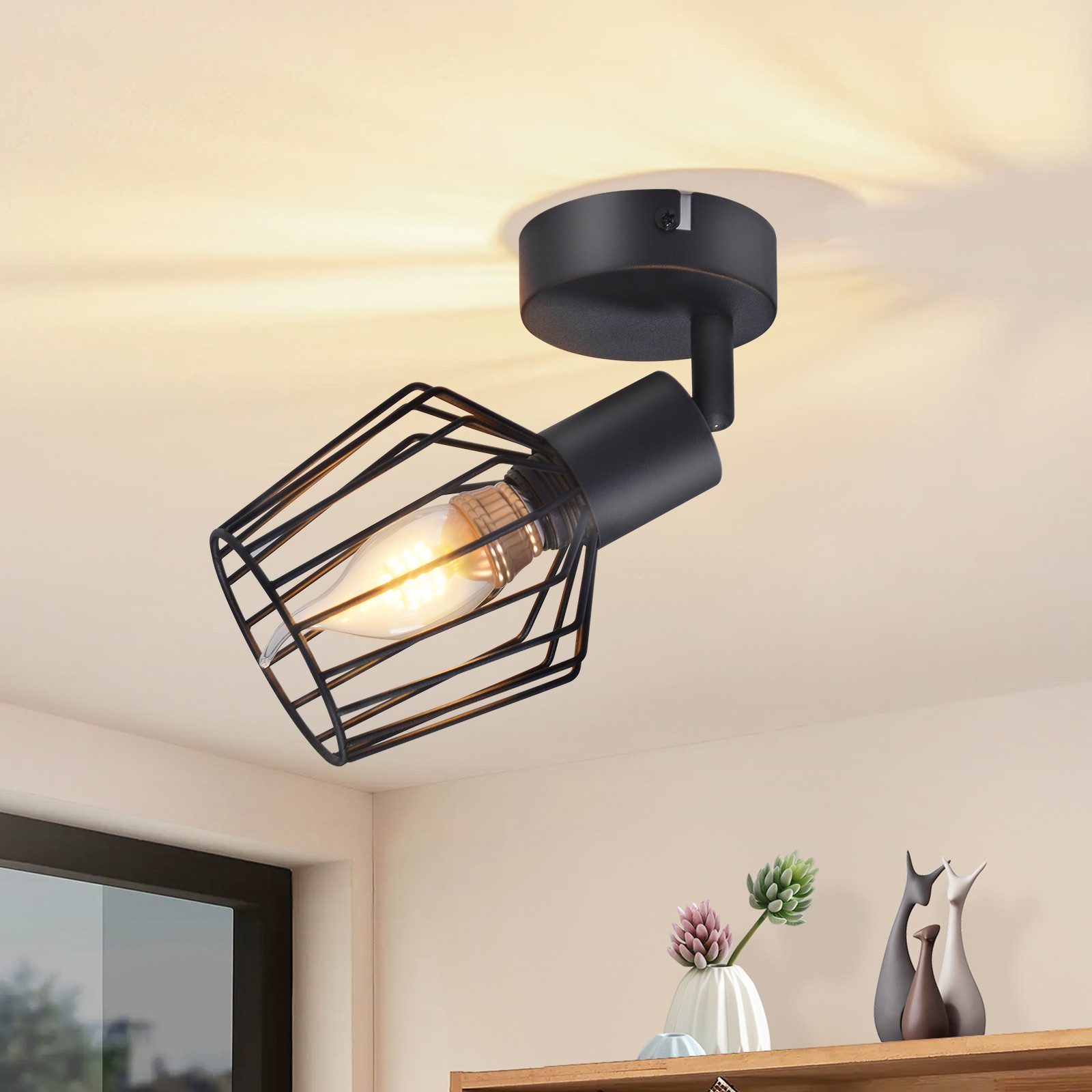 NETTLIFE E14 loftspotlight - metal, 350° drejelig industriel entrelampe, væglampe til entre og stue, sort