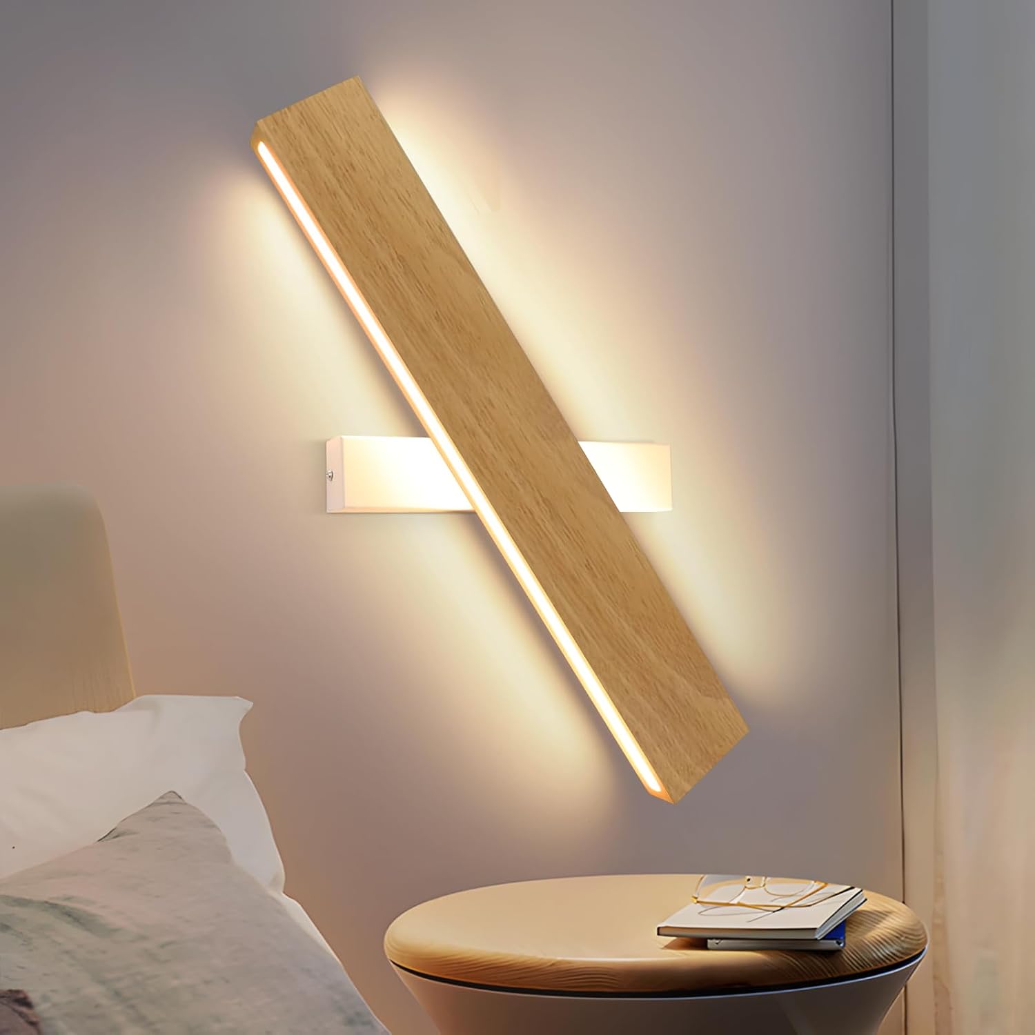 NETTLIFE LED - væglampe, til indendørs brug: 52 cm moderne trælampe til entreen, op og ned - med design, 17W, trappelampe 3000K varm hvid