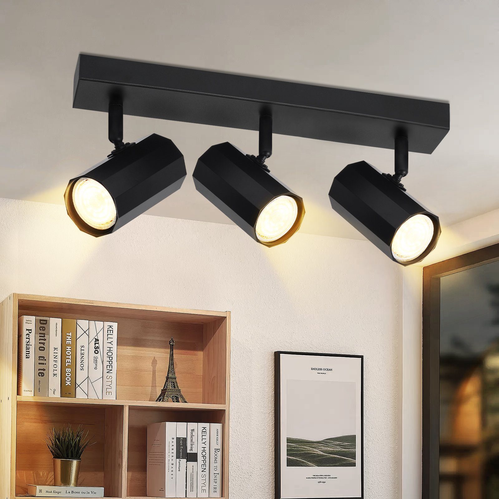 NETTLIFE - Metal loftspotlight med 3 lyskilder, sort, justerbare spots