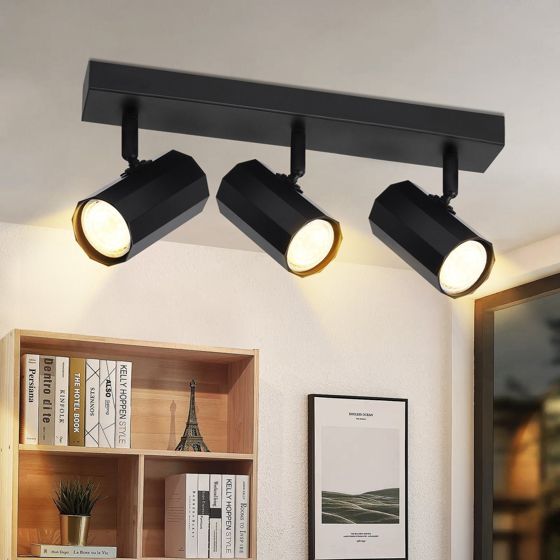 NETTLIFE - Metal loftspotlight med 3 lyskilder, sort, justerbare spots