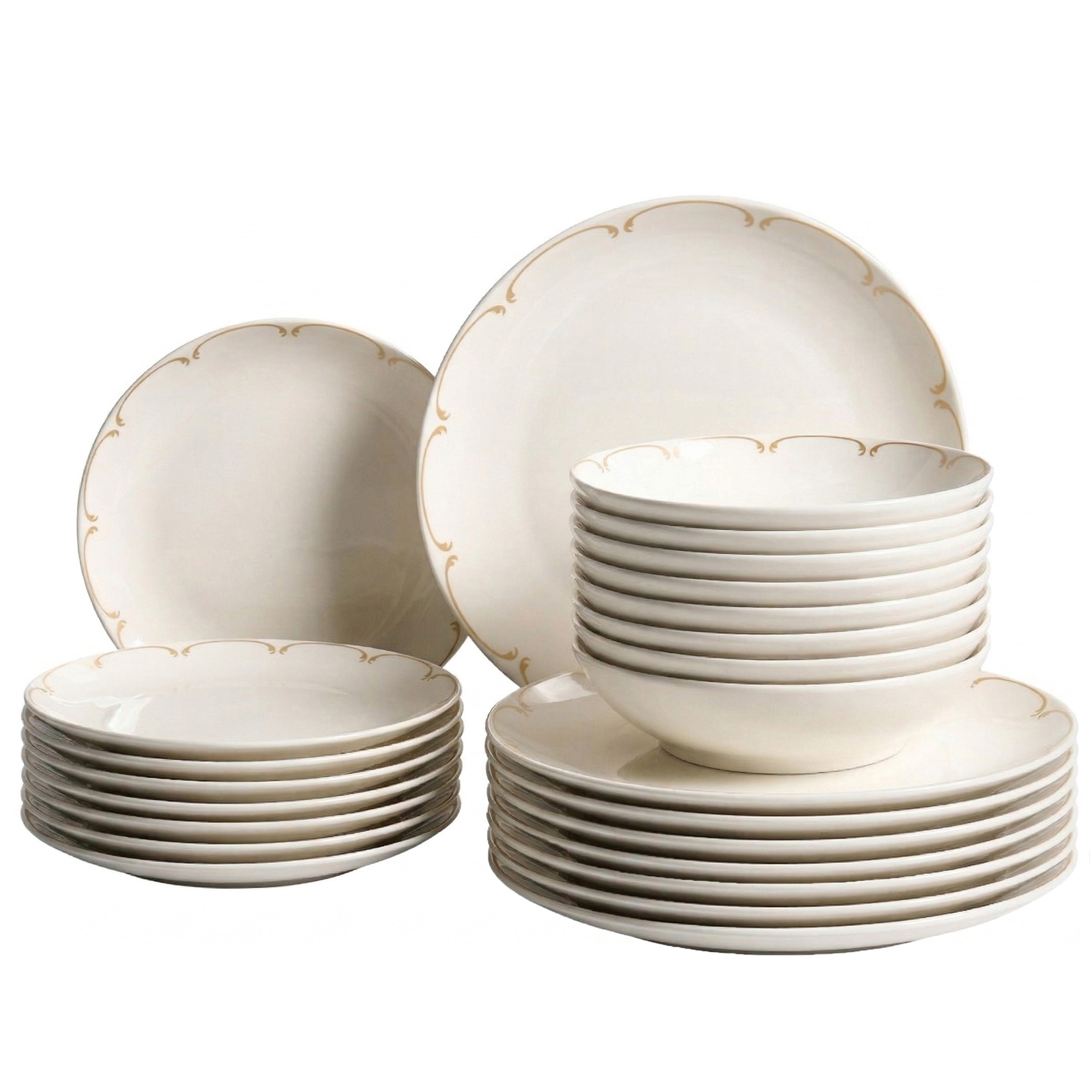 Sæt med 24 stykker service CHAROLI Porcelæn Hvid/guld