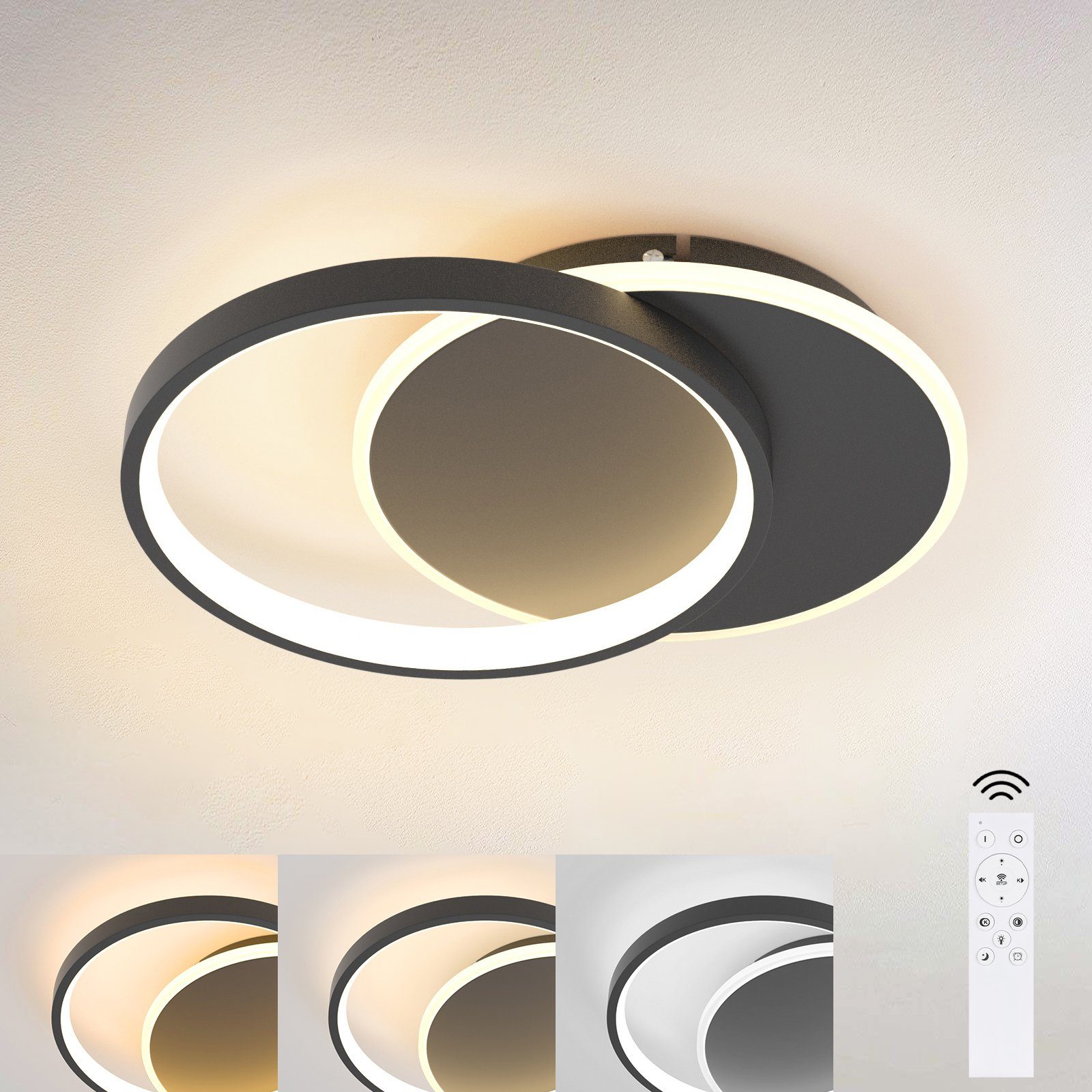 NETTLIFE LED - loftlampe til stuen, dæmpbar, moderne loftlampe med fjernbetjening til gangen