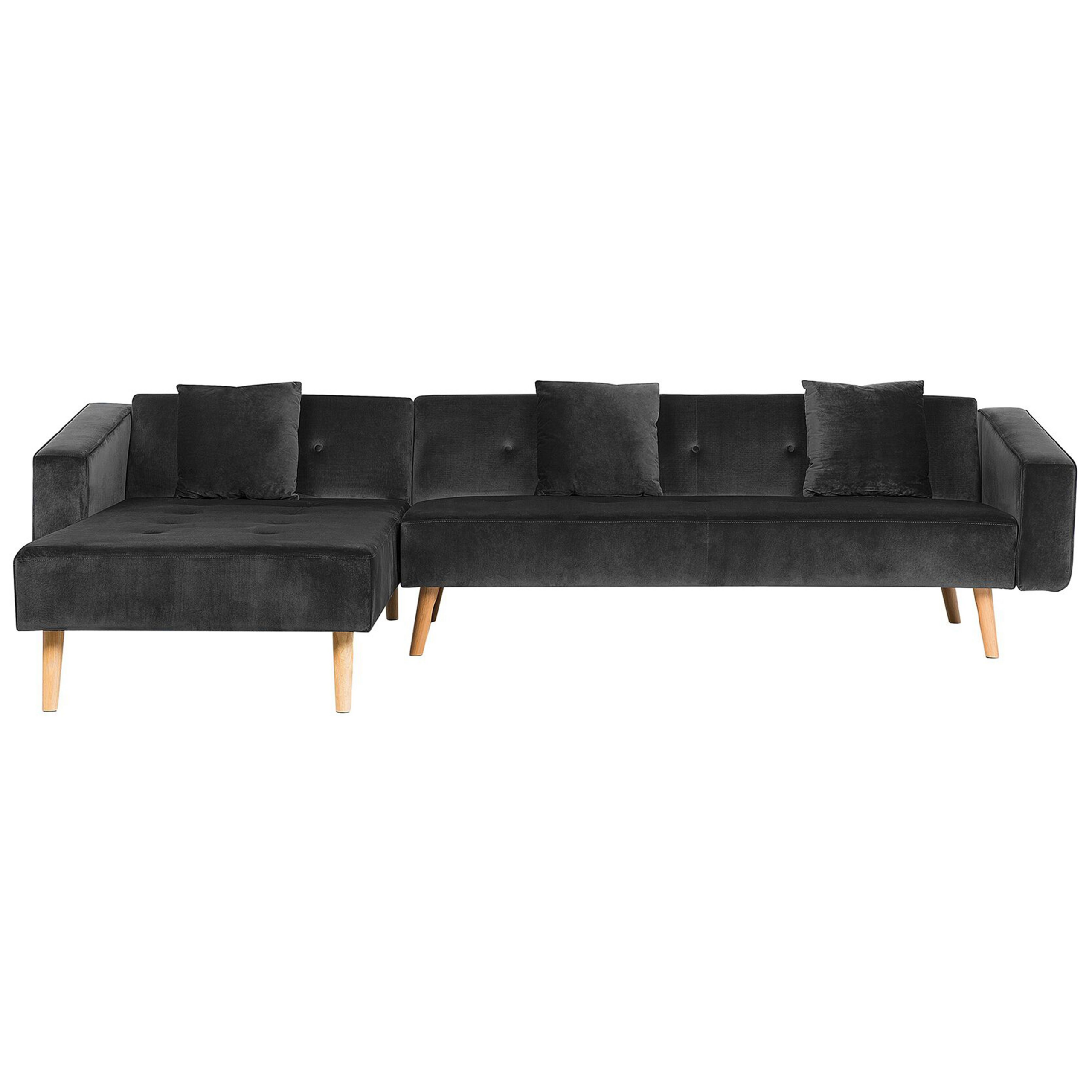 Hjørnesovesofa 4 personers VADSO Velour Sort Højrevendt