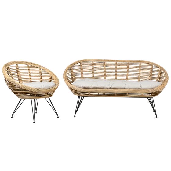 havesofasæt 3 personers MARATEA Rattan Naturlig