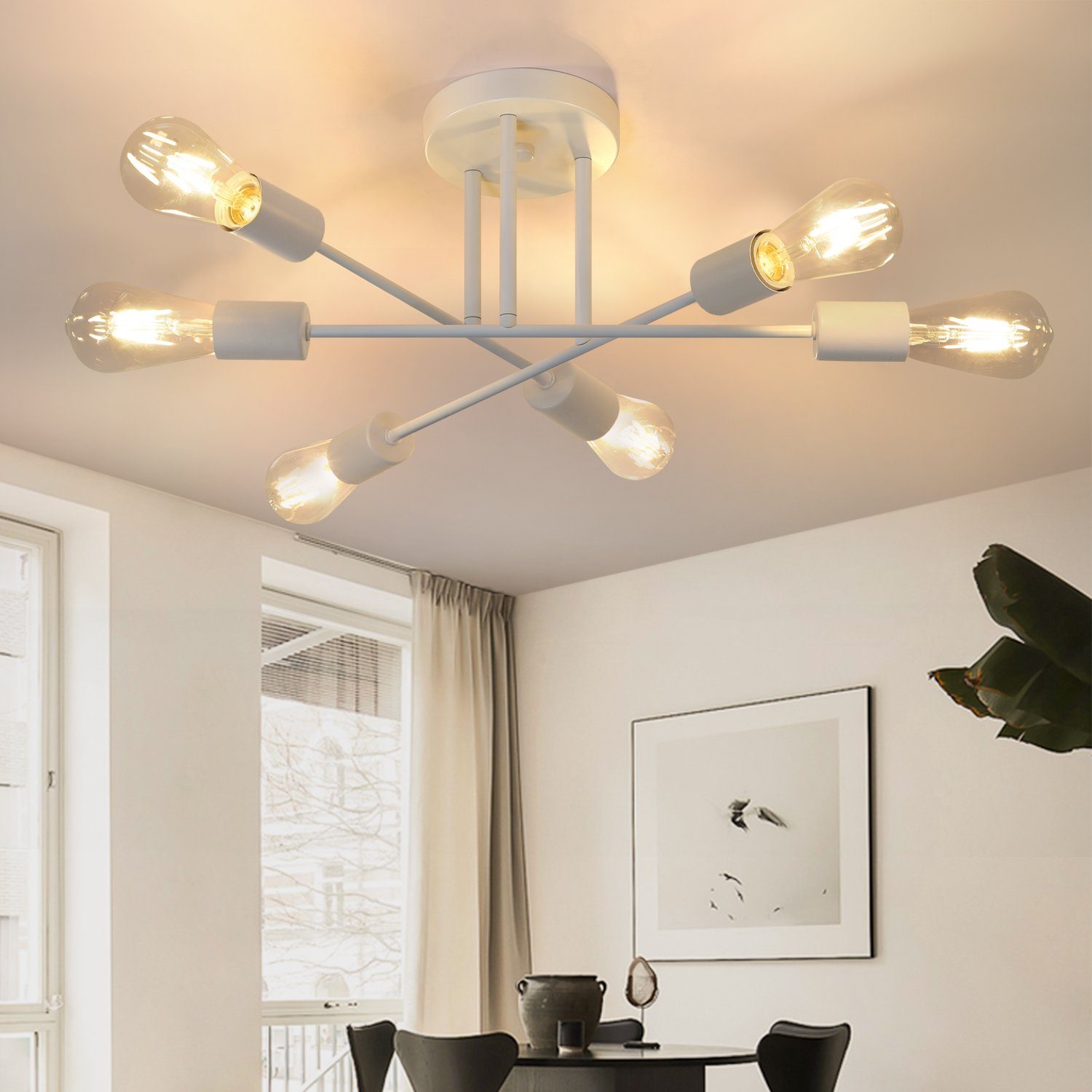 NETTLIFE - loftslampe, E27, retrolampe, 6 lys Hvid lysekrone, industriel, landlig stil Belysning, til stue, maks. 25W