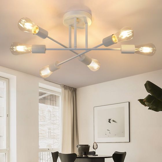 NETTLIFE - loftslampe, E27, retrolampe, 6 lys Hvid lysekrone, industriel, landlig stil Belysning, til stue, maks. 25W
