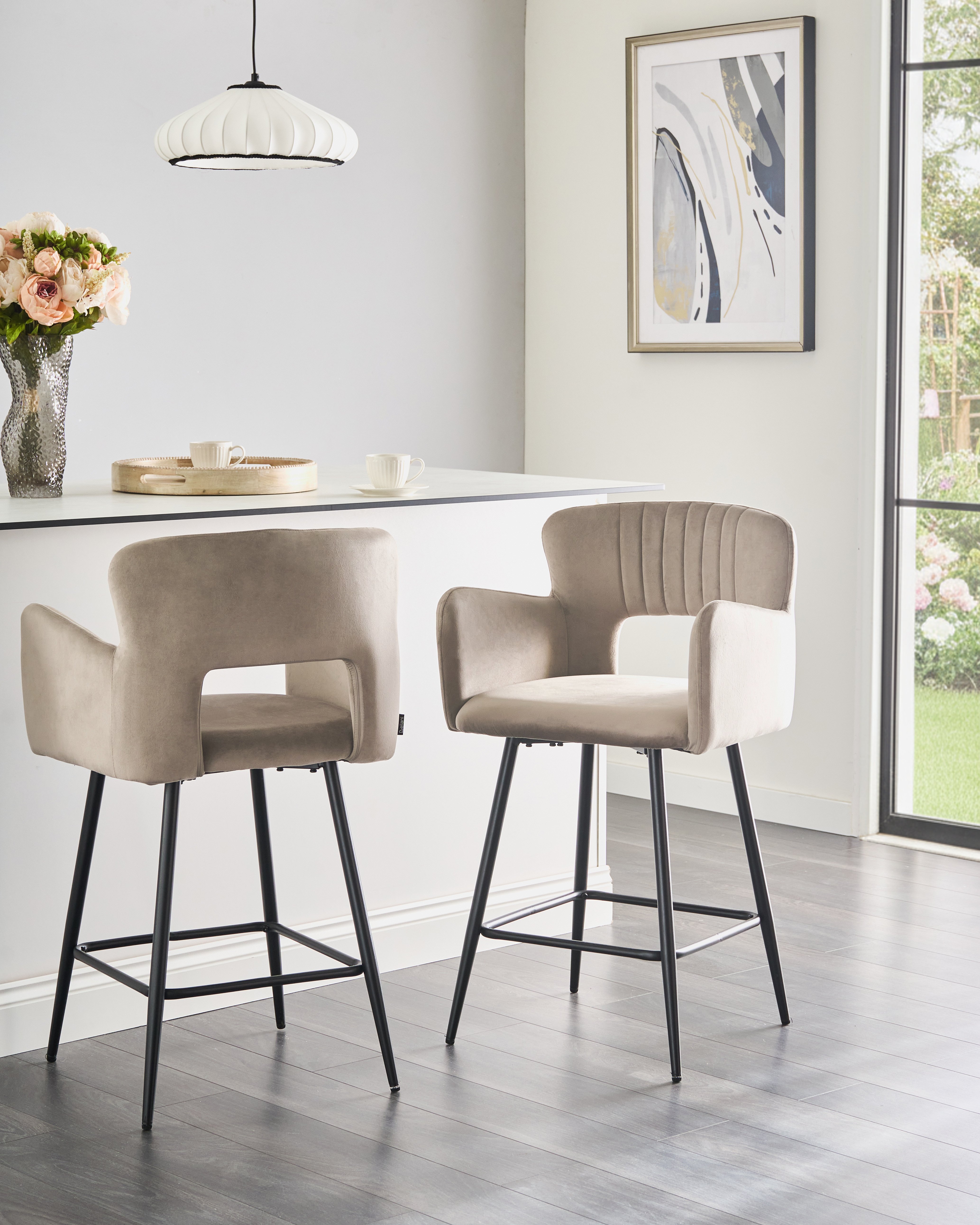 Sæt med 2 barstole SANILAC Velour Brungrå