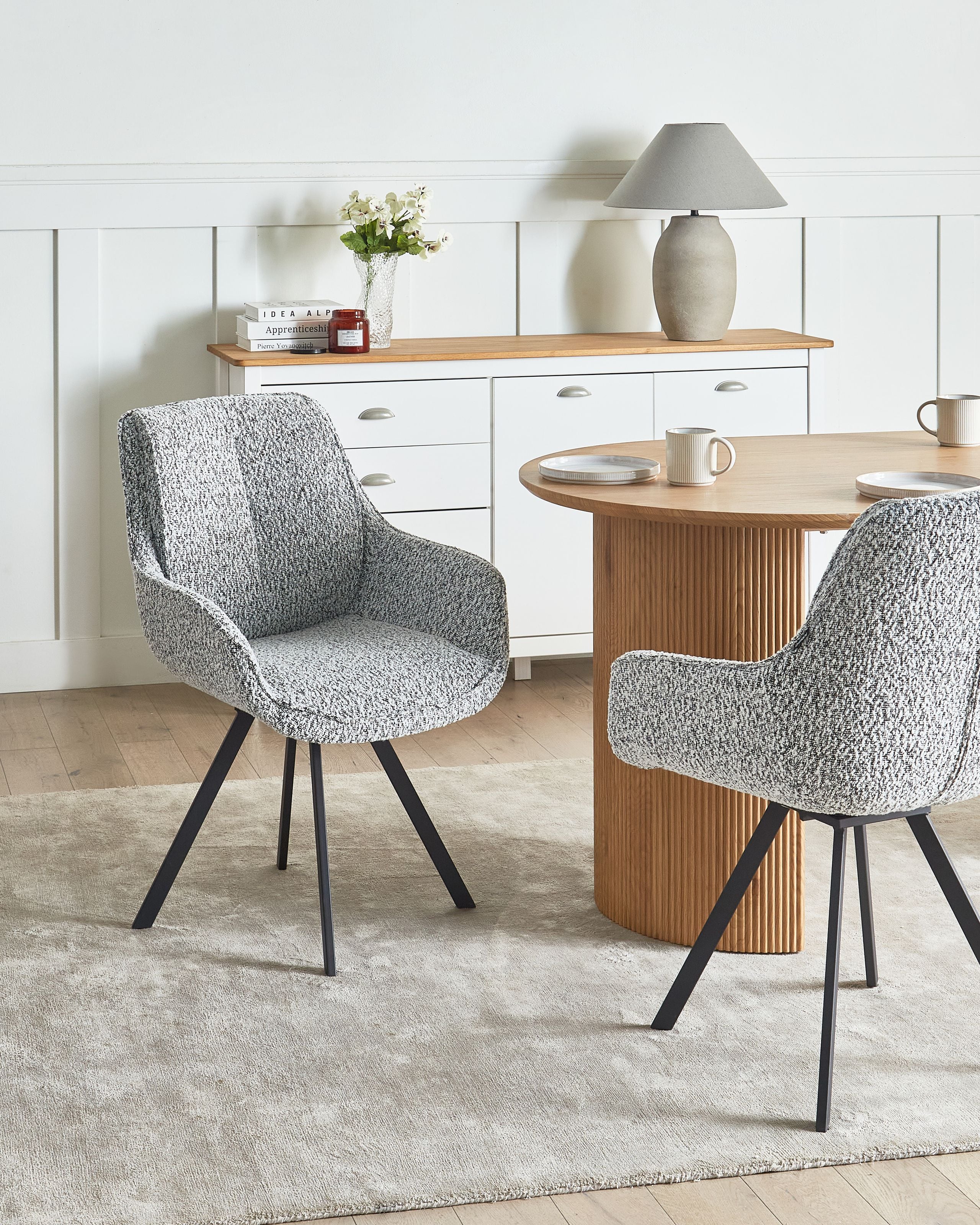 Spisebordsstol MARCELLUS Boucle Sort/hvid