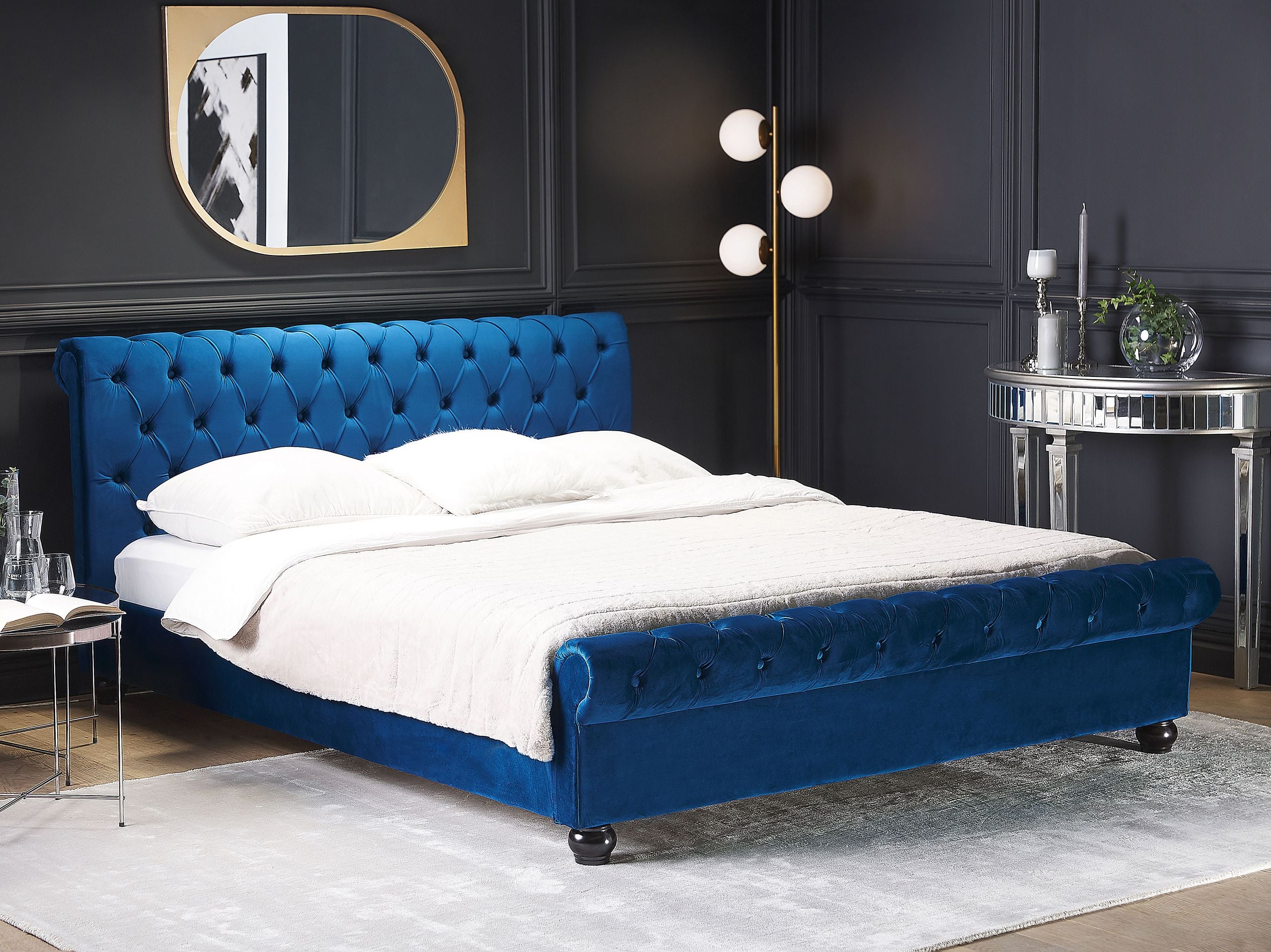 Seng Velour AVALLON 160 x 200 cm Navy Blå