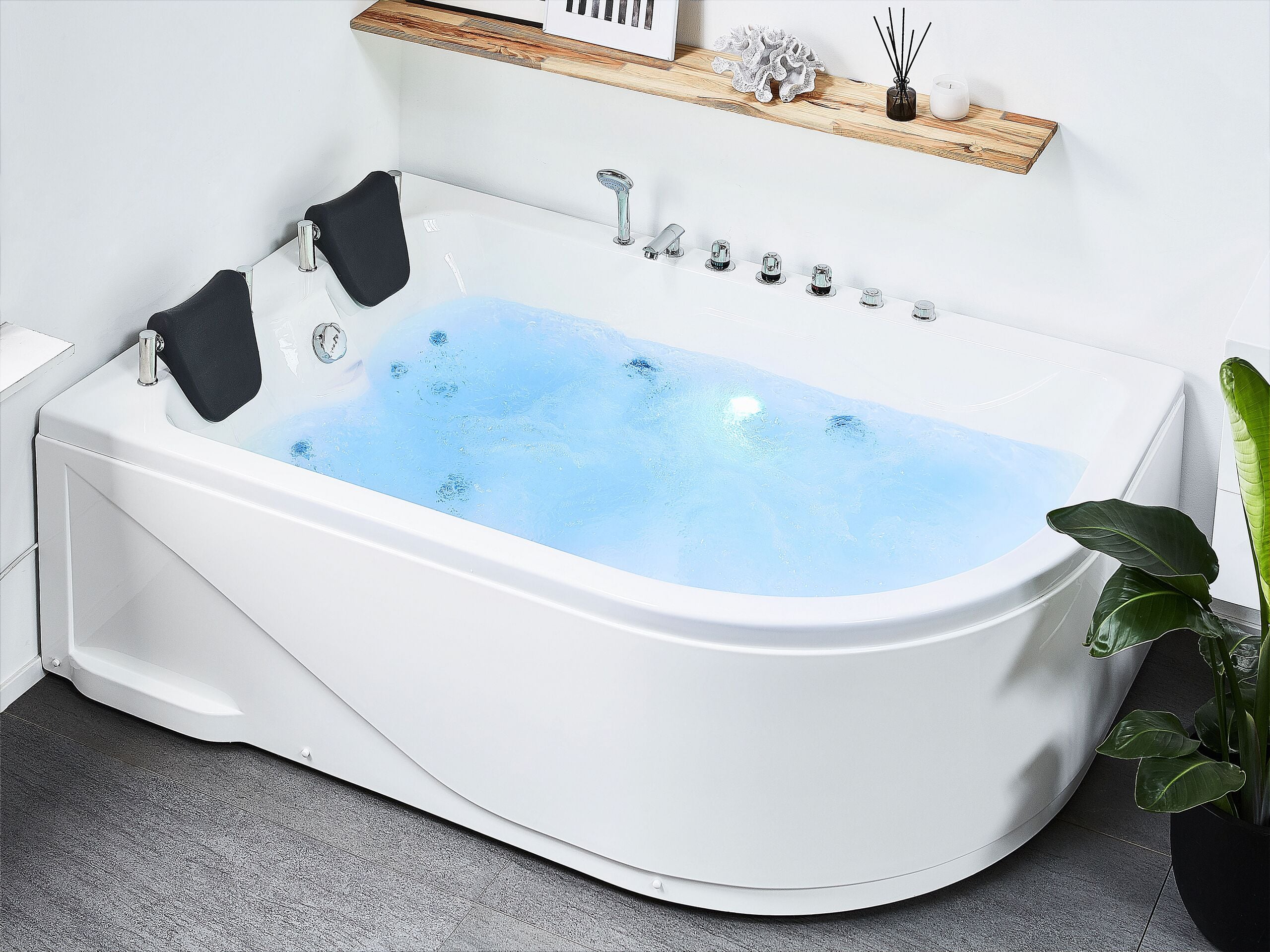 Hjørne-boblebad med LED CALAMA 180 x 120 cm Hvid Højrevendt