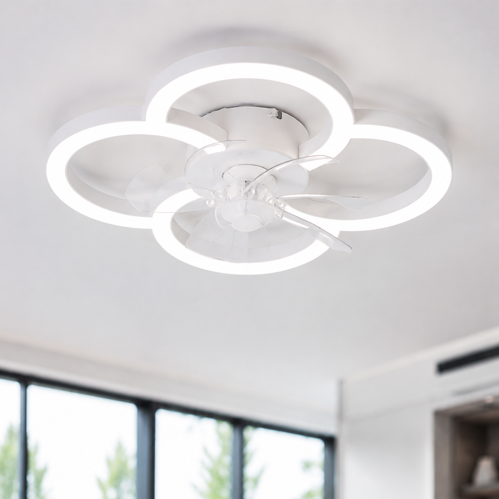 NETTLIFE LED loftsventilator med stille belysning og fjernbetjening, dæmpbar loftslampe, 6-trins timer, hvid