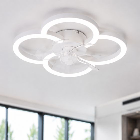 NETTLIFE LED loftsventilator med stille belysning og fjernbetjening, dæmpbar loftslampe, 6-trins timer, hvid