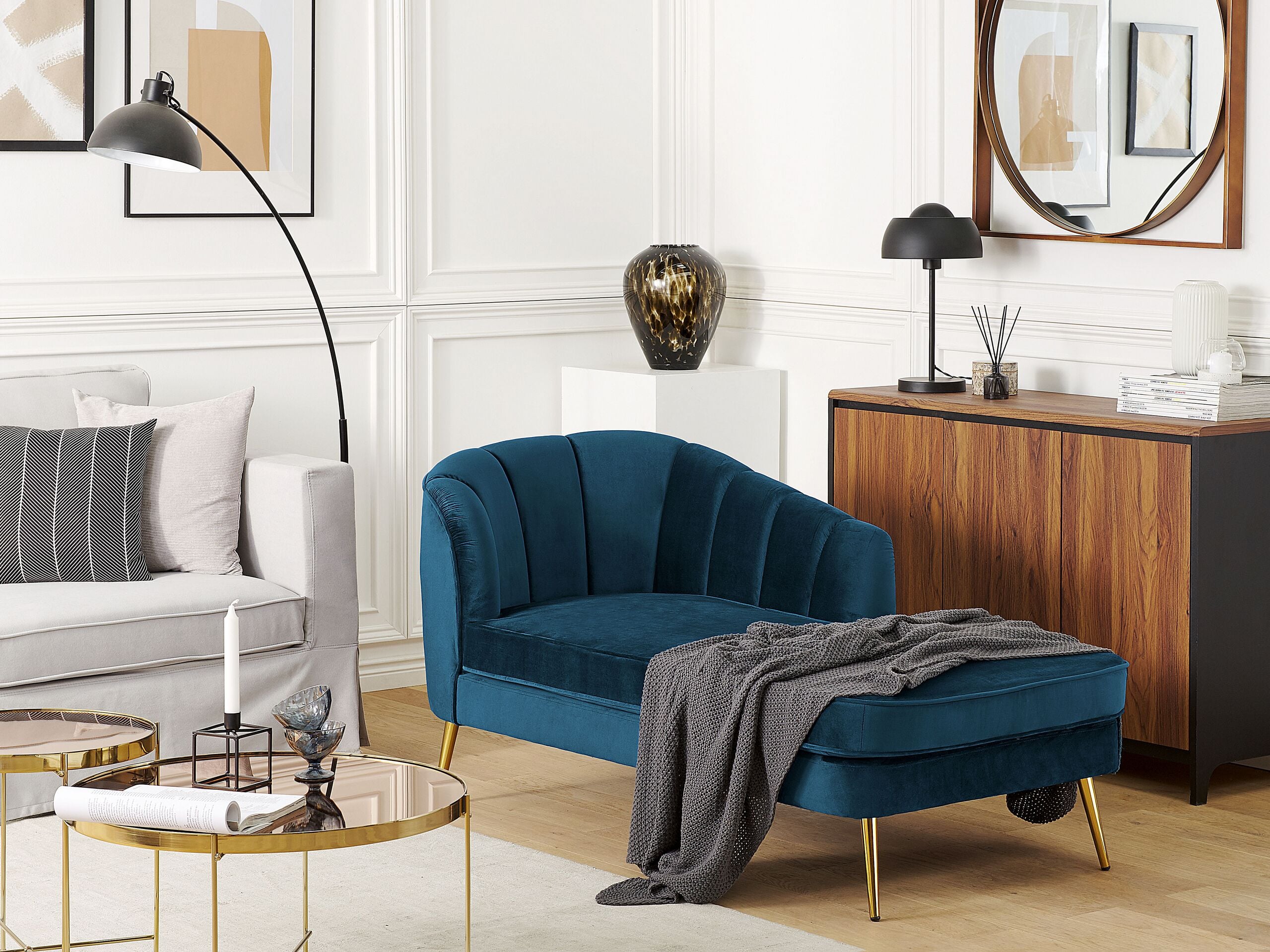 Venstrevendt chaiselong ALLIER Velour Navy Blå