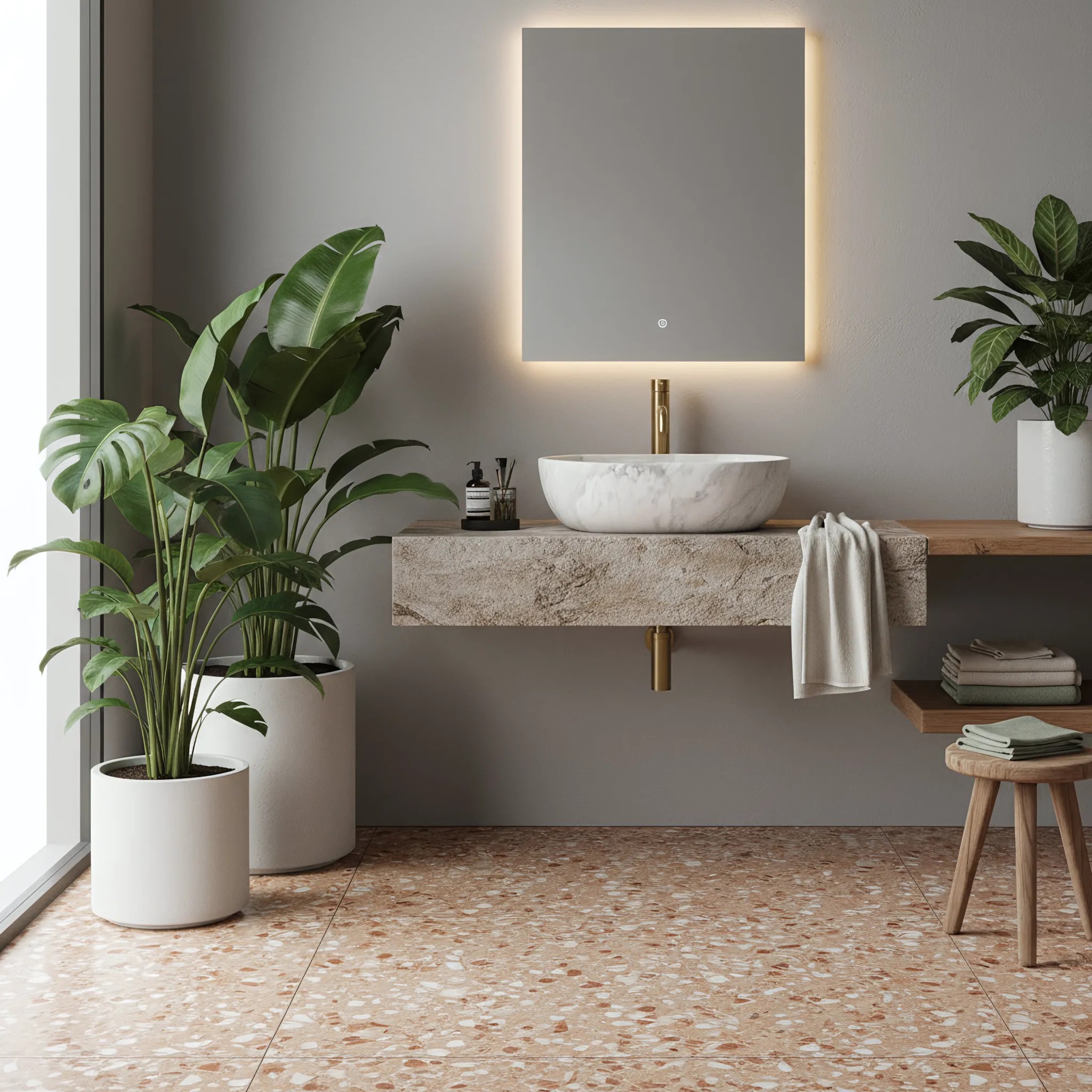 REA bordmonteret håndvask AMELIA ASH MATT Beige, 48x34,5x13,5cm