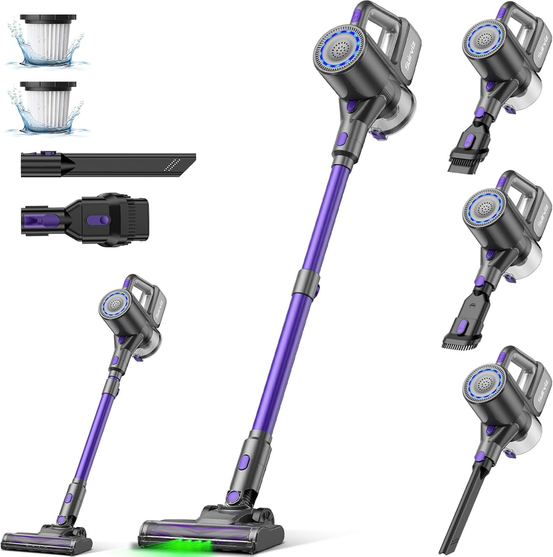 NETTLIFE Ledningsfri støvsuger 500 W/40.000 Pa/40 min, Batteridrevet, Letvægts stavstøvsuger med grønt lys, Ideel til hårde gulve.
