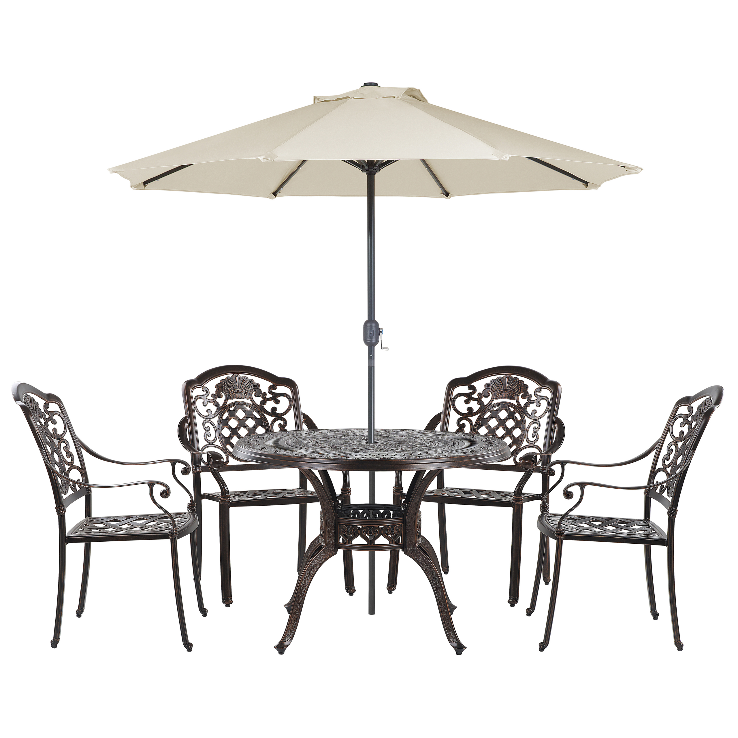 Havemøbelsæt 4 personers SALENTO med parasol (16 variant) Metal Mørkebrun