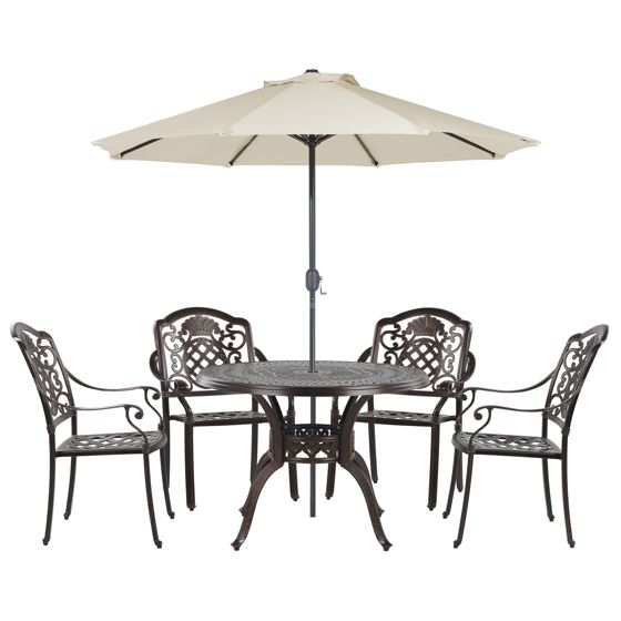 Havemøbelsæt 4 personers SALENTO med parasol (16 variant) Metal Mørkebrun