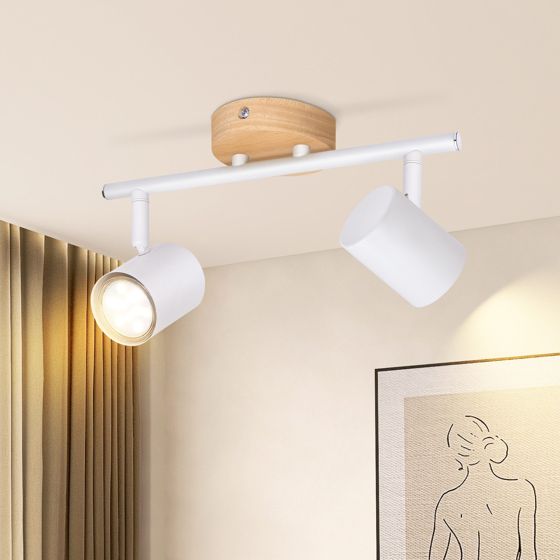 NETTLIFE 2-flammet LED loftlampe - Hvid GU10 loftlampe Roterende spotlight Træ Uden pære