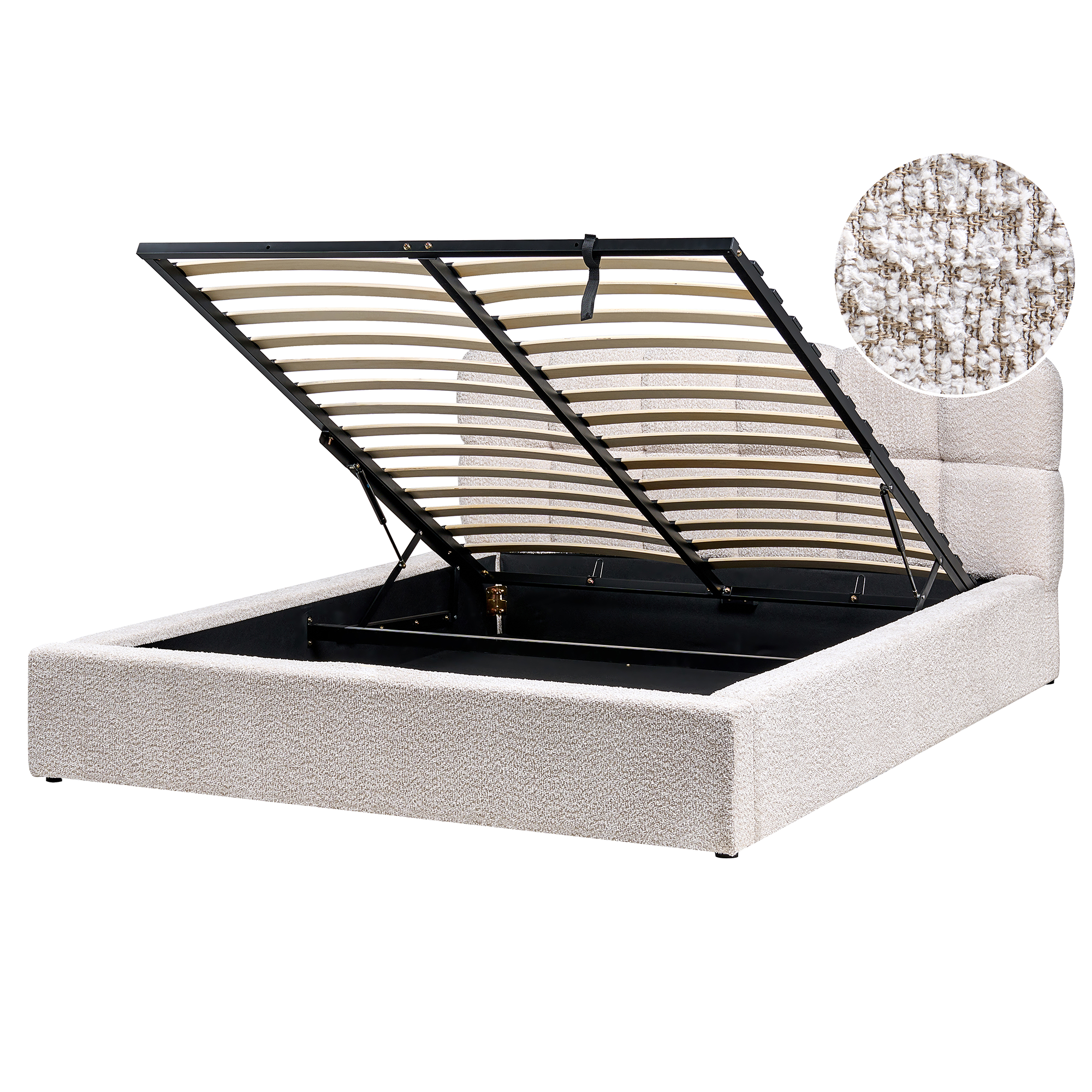 Seng med opbevaring BASTON Boucle Lys Beige 160 x 200 cm