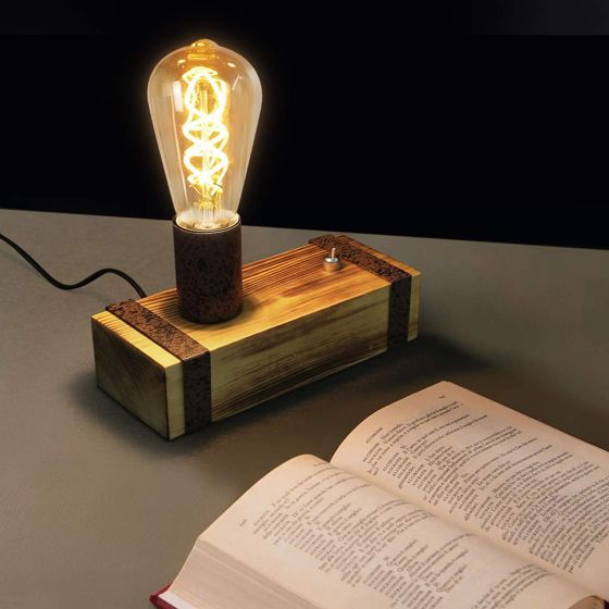 NETTLIFE Vintage - træbordlampe, retrostil, 20 cm, E27 - sengelampe, pærer, ikke inkluderet i prisen