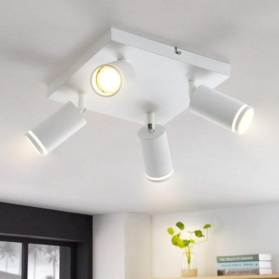 NETTLIFE Hvid Loftspotlight, 4 Pærer, Moderne GU10 Spotlight, Justerbar Metal Spotlight til Indendørs