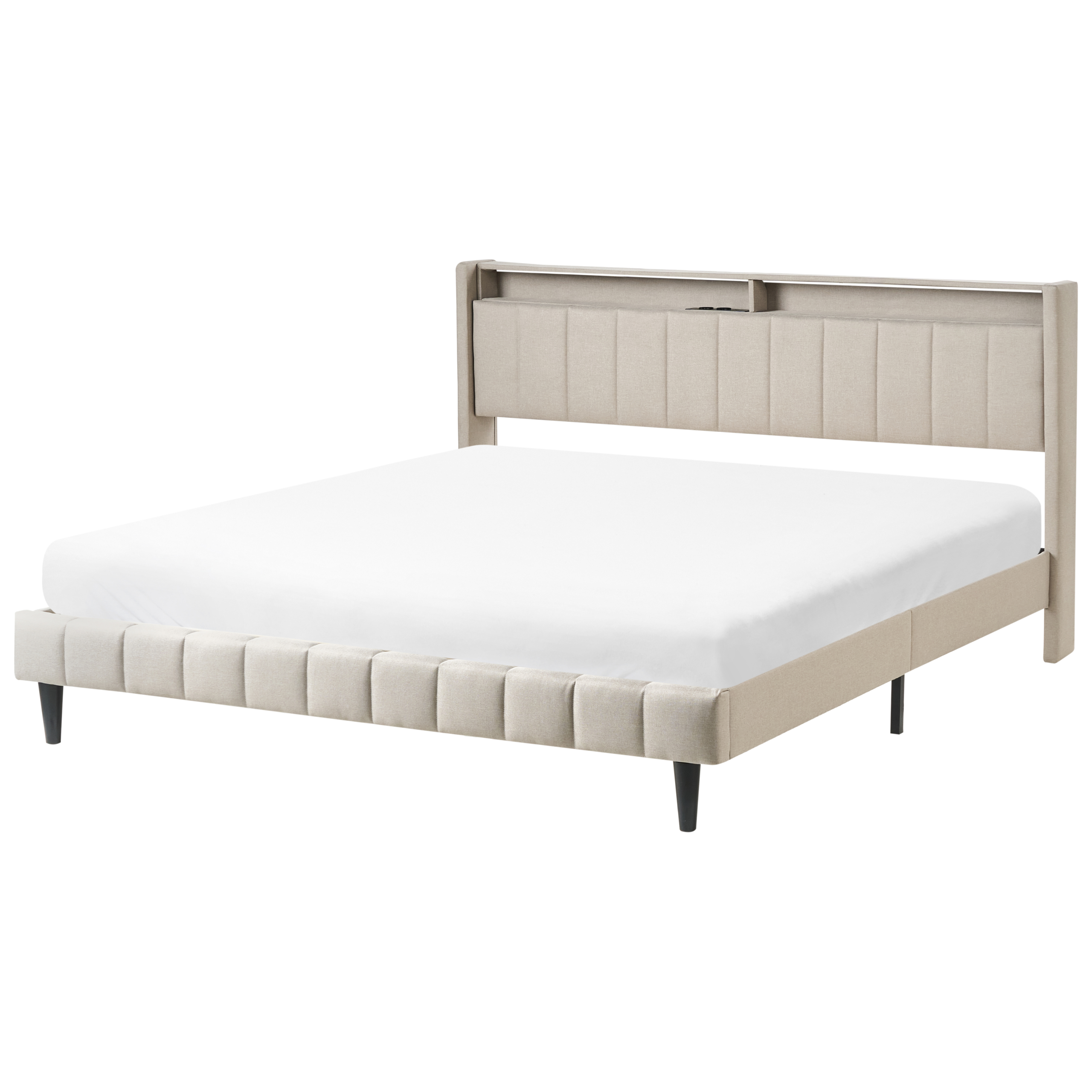 Seng med LED BEAULIEU Beige 180 x 200 cm med opbevaring med USB-port