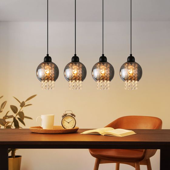 NETTLIFE Sort krystal pendellampe, til spisebord, E27, moderne, til stue