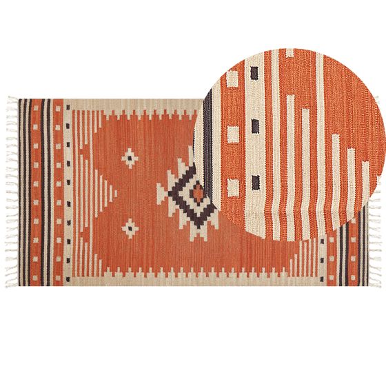 Gulvtæppe GAVAR Orange 80 x 150 cm Kelim Bomuld