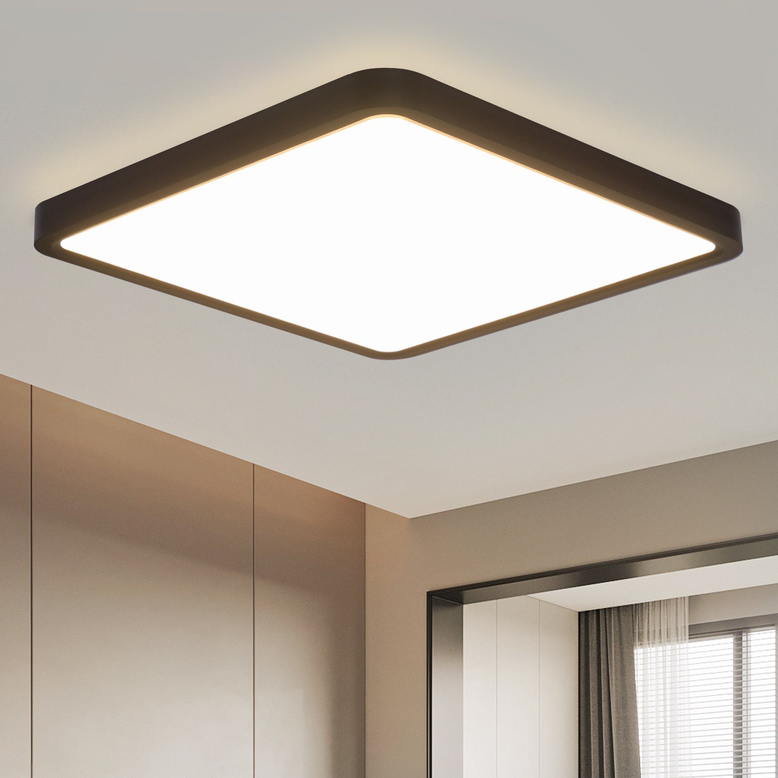 NETTLIFE flad LED loftslampe, til soveværelse sort, 23 cm, soveværelse 18W firkantet entrélampe 4000K Badeværelse Køkken