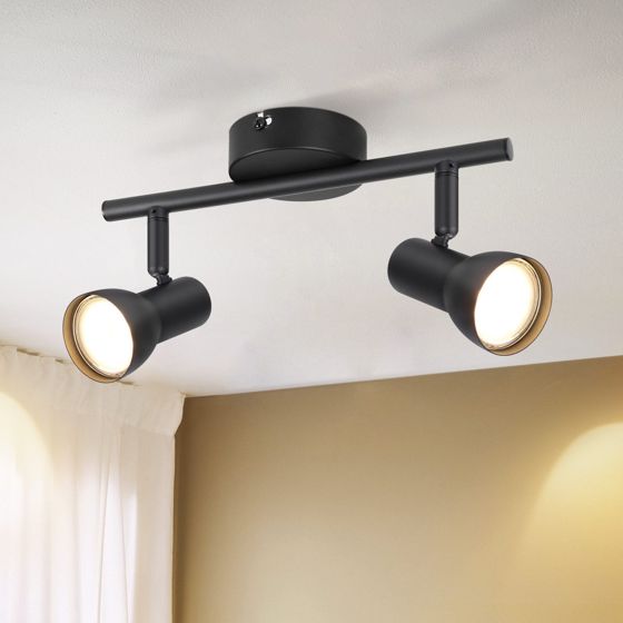 NETTLIFE loftspotlight med 2 flammer, sort, moderne, GU10, metal, 350° drejelig