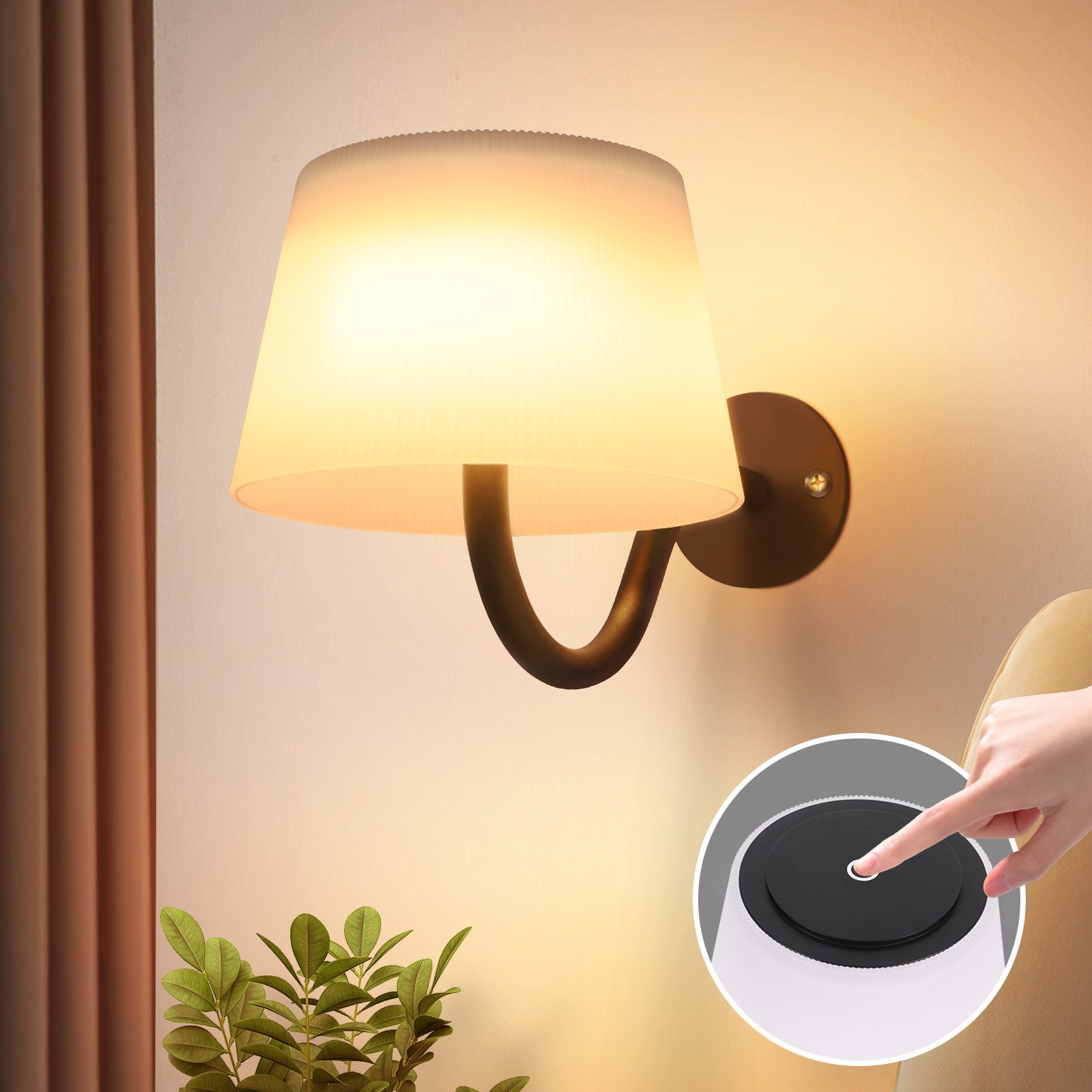 NETTLIFE Indendørs Batteridrevet Væglampe med Afbryder: Dæmpbar LED Væglampe, Sort, Trådløs, Moderne