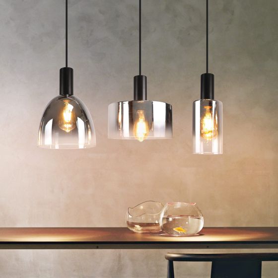 NETTLIFE Vintage - spisebordspendellampe, røggråt glas, E27, højdejusterbar, til stuen