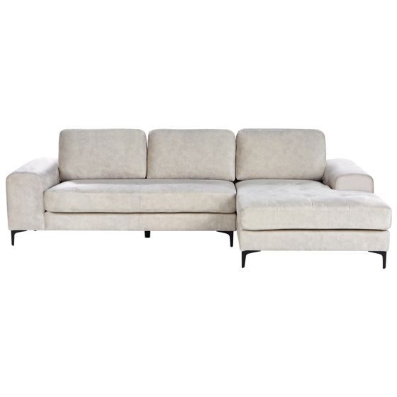 Hjørnesofa 4 personers KIRUNA Velour Lys Beige Venstrevendt