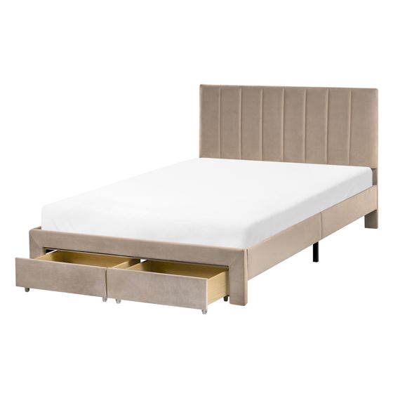 Seng med skuffer til opbevaring LONZAC Velour Brungrå 120 x 200 cm