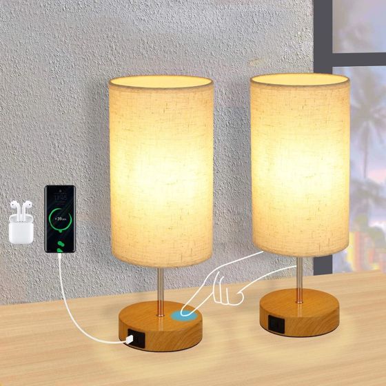 NETTLIFE Dæmpbar Touch Bordlampe, E27, Natlampe, Stue, Moderne Stofskærm