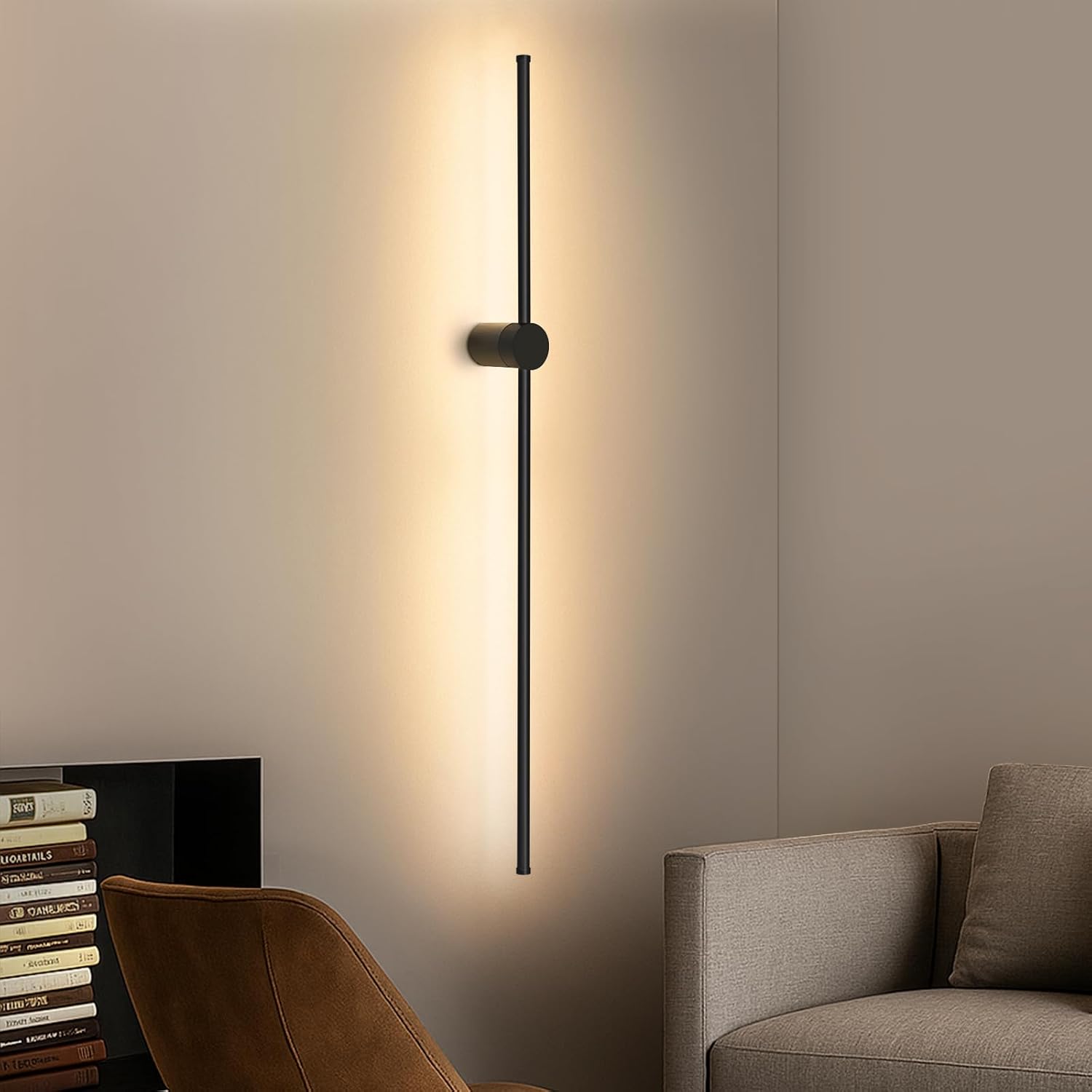 NETTLIFE LED-væglampe til indendørs brug - 100 cm sort 8 W minimalistisk drejelig stuelampe natlampe varm hvid 3000 K