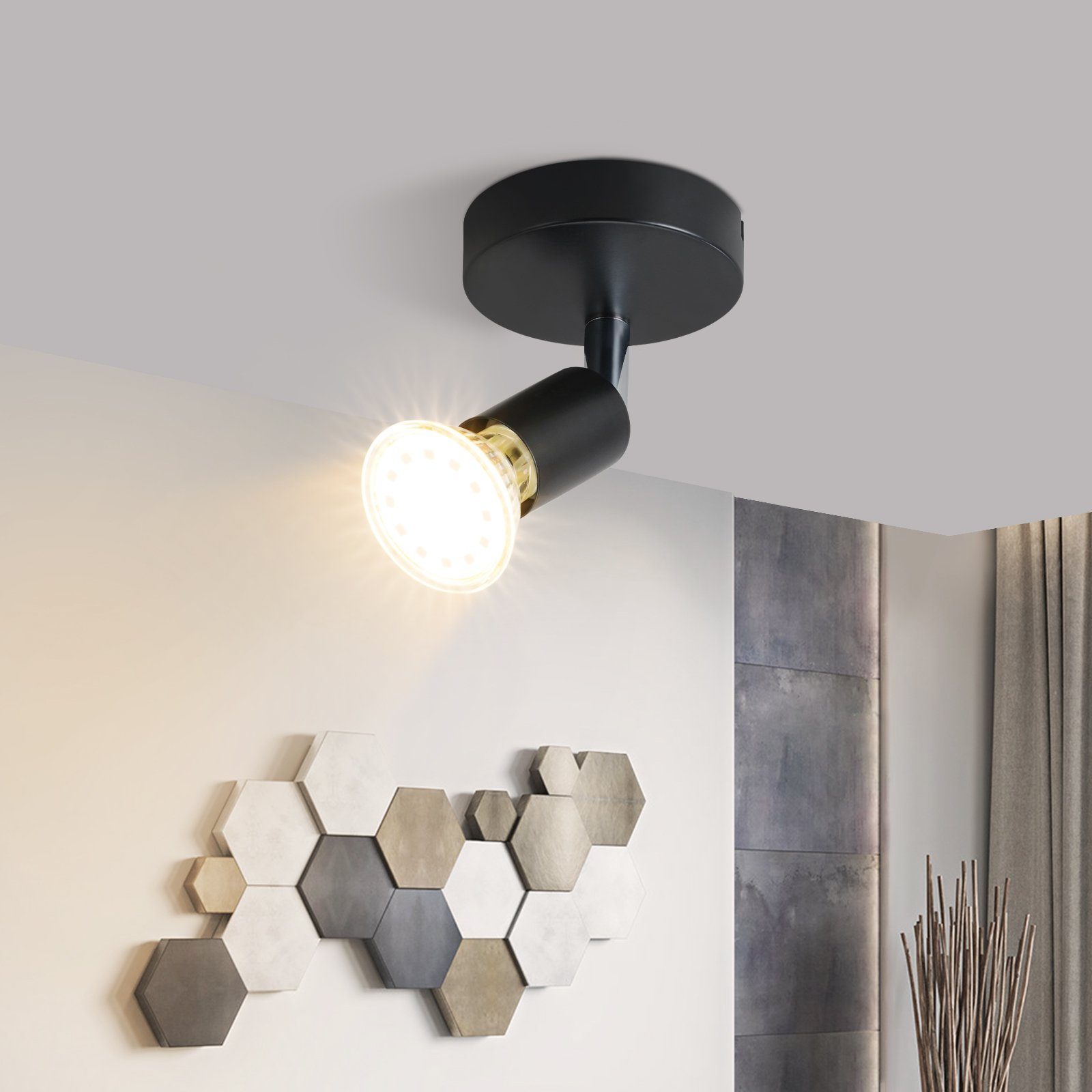NETTLIFE Spot GU10 Maks. 40 W Moderne sort væglampe til indendørs brug, 330° justerbar spotlight, metalstofskærm, til entré, køkken,