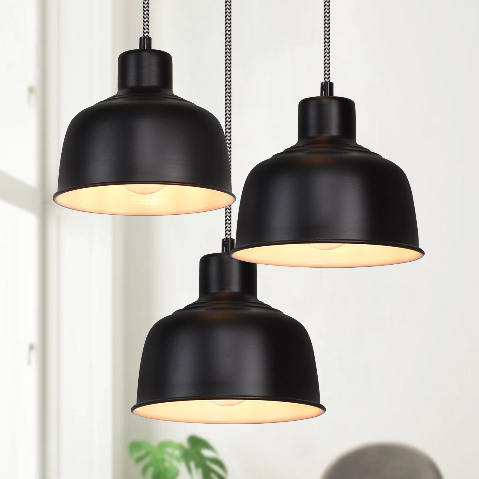 NETTLIFE metalpendellampe, diameter 17,8 cm, E27, sort, vintage - industriel retro køkkenlampe, 3 lamper