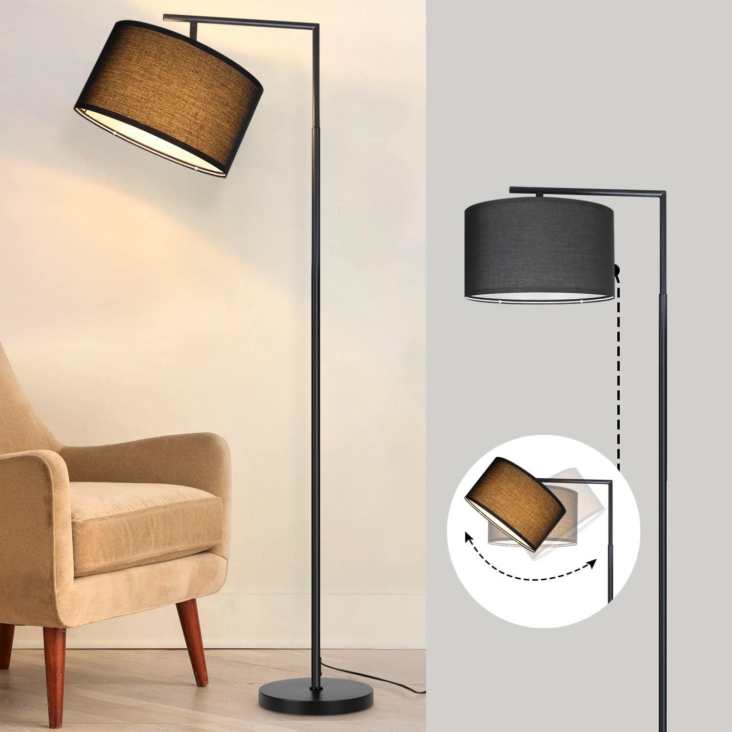 NETTLIFE Sort gulvlampe, E27-fatning, maks. 40W, fodkontakt, uden pære