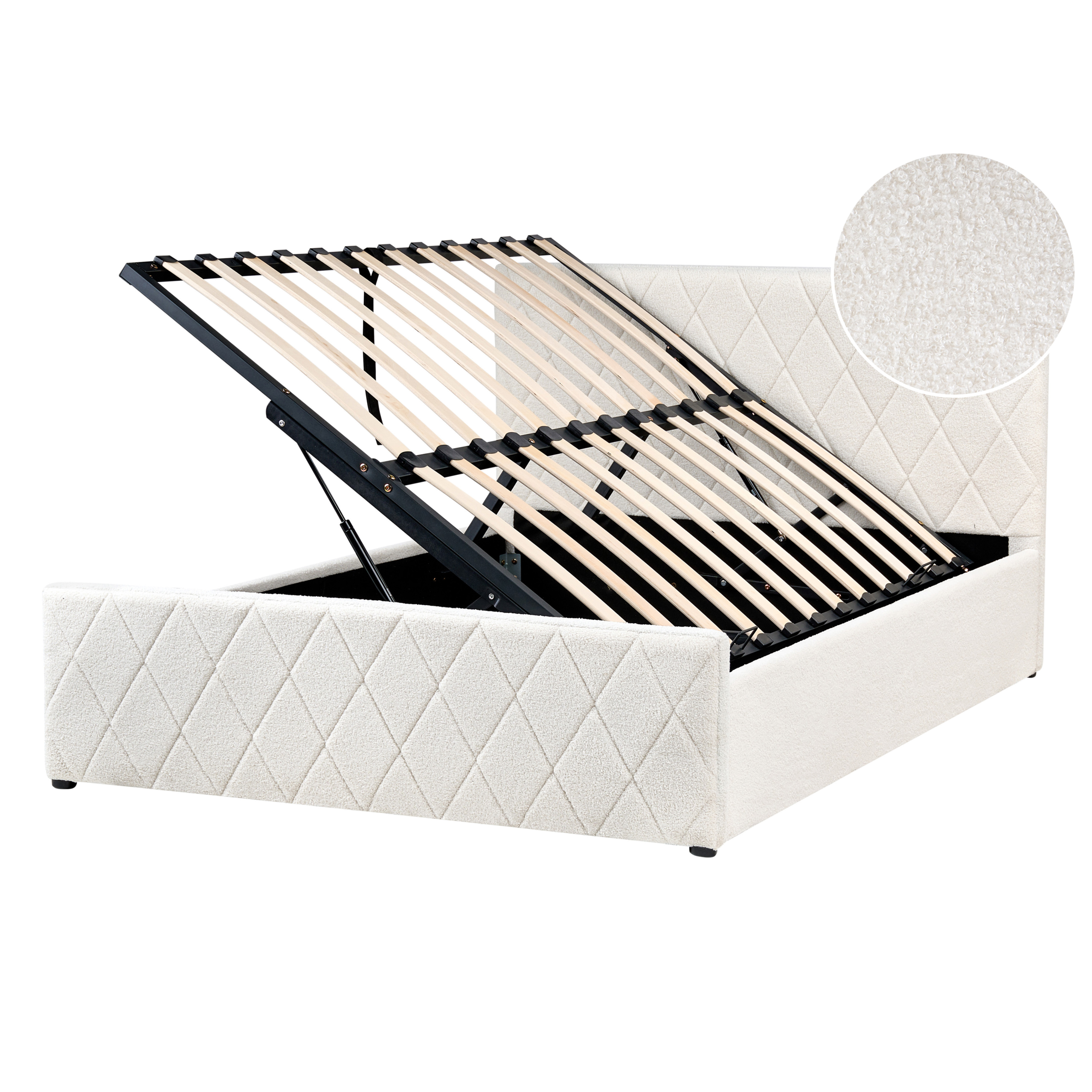 Seng med opbevaring ROCHEFORT Boucle Cremehvid 140 x 200 cm