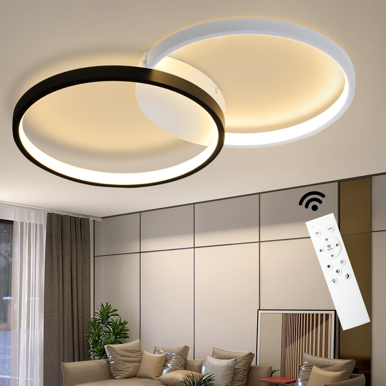 NETTLIFE 45W LED loftlampe, 50 cm. Dæmpbar lampe (3000K-6000K), sort, med fjernbetjening