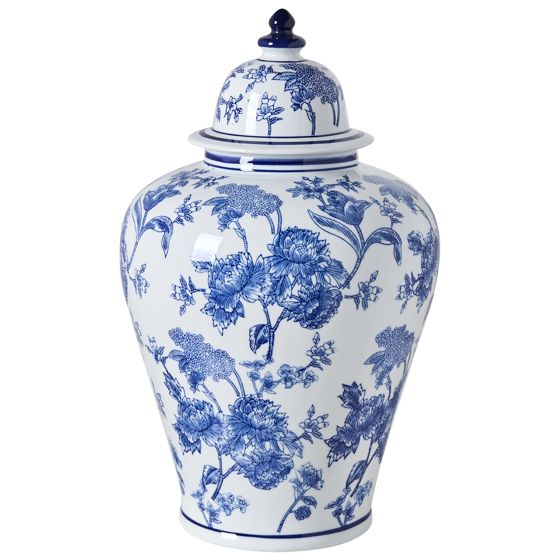 Vase med låg ALFARO 46 cm Porcelæn Hvid/blå