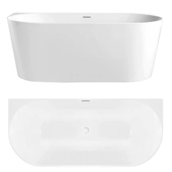 REA fritstående badekar til vægplacering Capri Slim 150 Hvid, 150x74,5x58cm