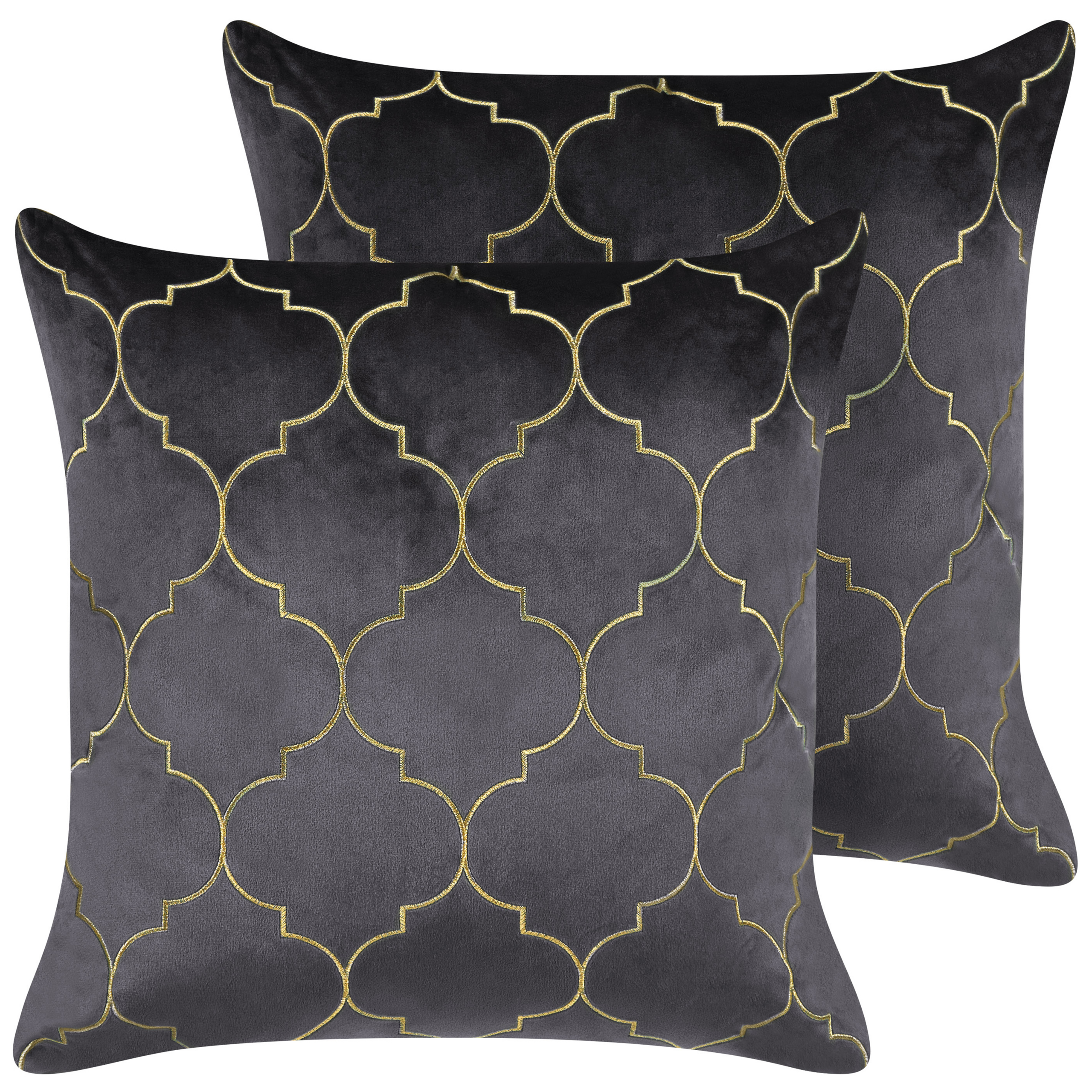 Sæt af 2 pyntepuder ALYSSUM 45 x 45 cm Velour Grå Trellis-mønster