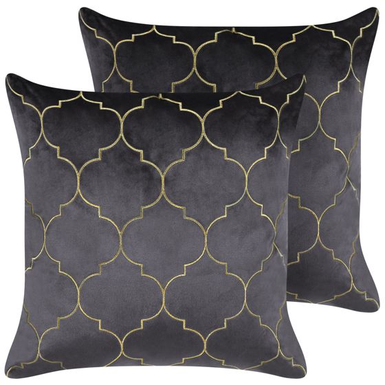 Sæt af 2 pyntepuder ALYSSUM 45 x 45 cm Velour Grå Trellis-mønster