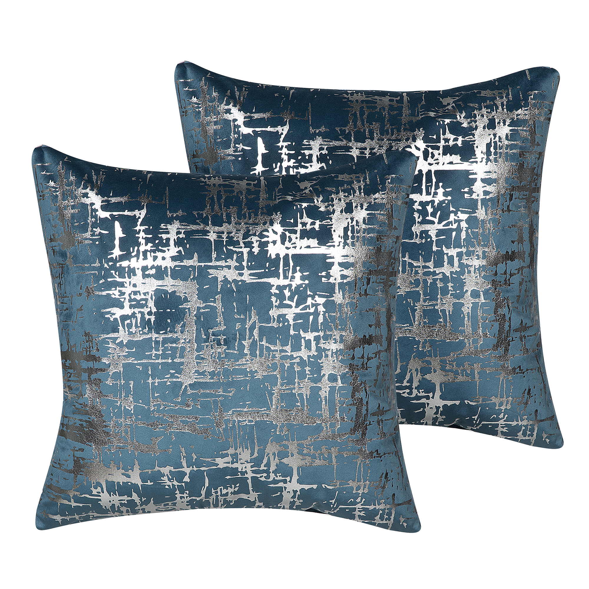 Sæt af 2 pyntepuder GARDENIA 45 x 45 cm Velour Blå Abstraktmønster