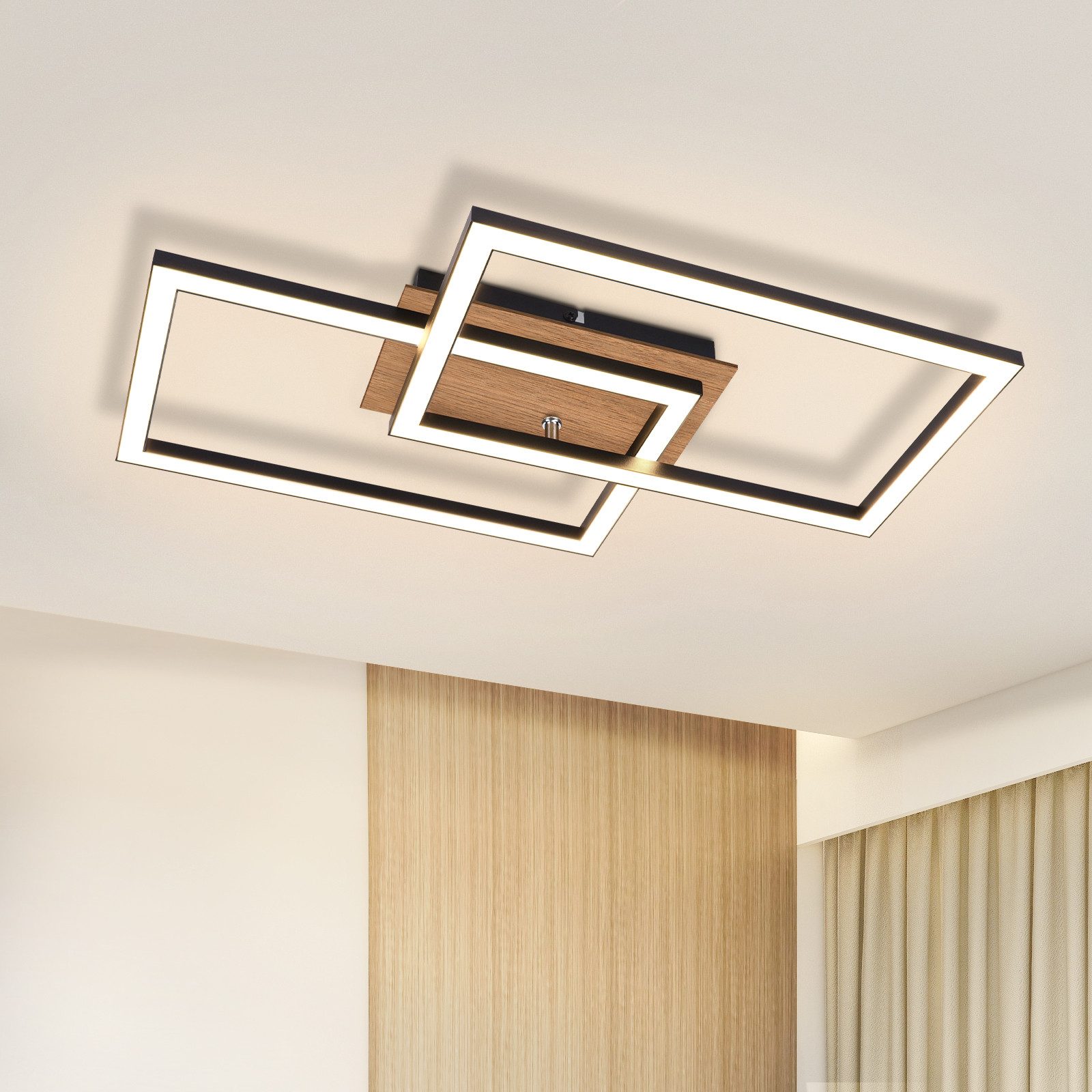 NETTLIFE Modern, LED - loftslampe, træloftslampe, 3000k, varm hvid, sort, rektangulær, formet, design, 24w
