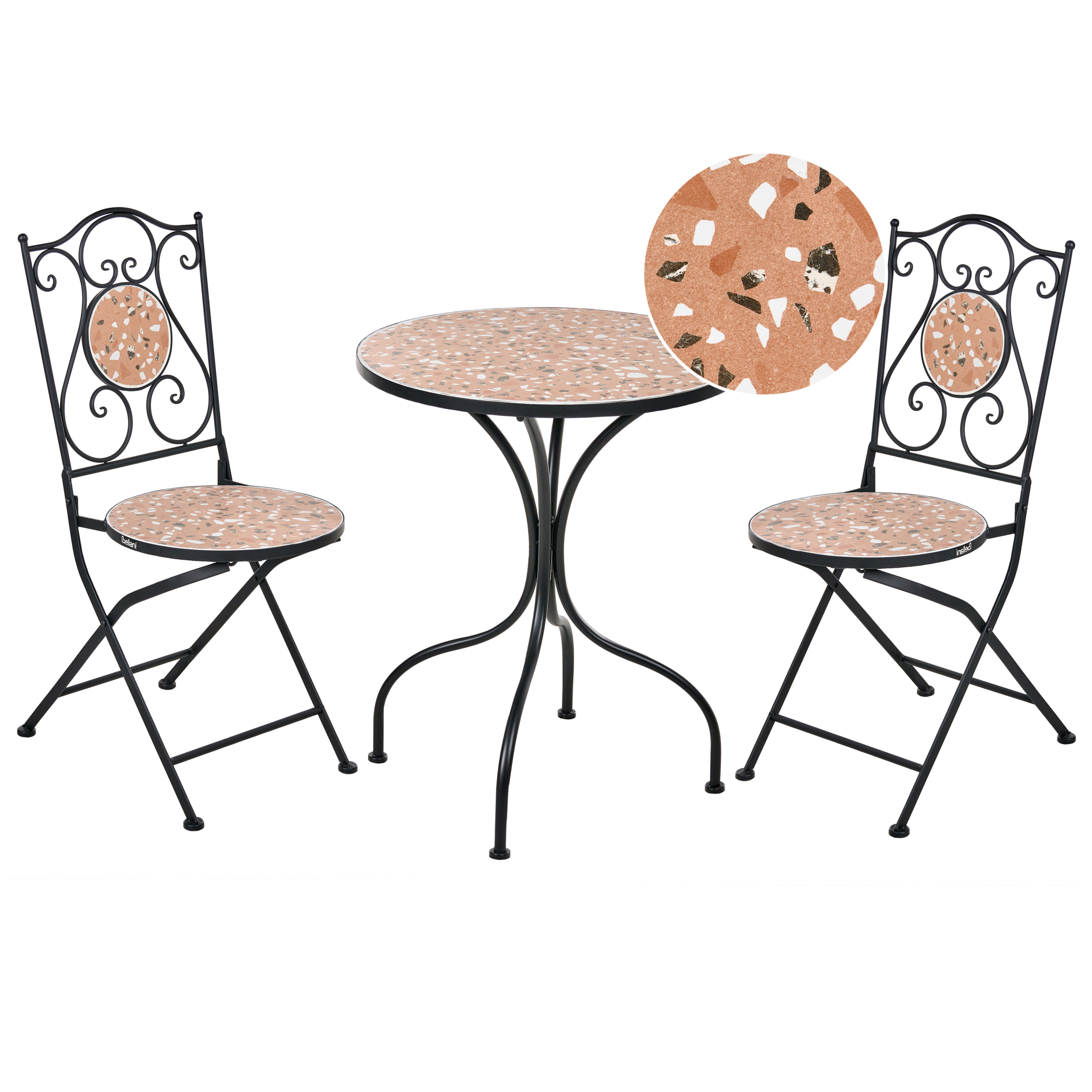 Altansæt Foldbar ADRANO Metal Terrazzo effekt Sort